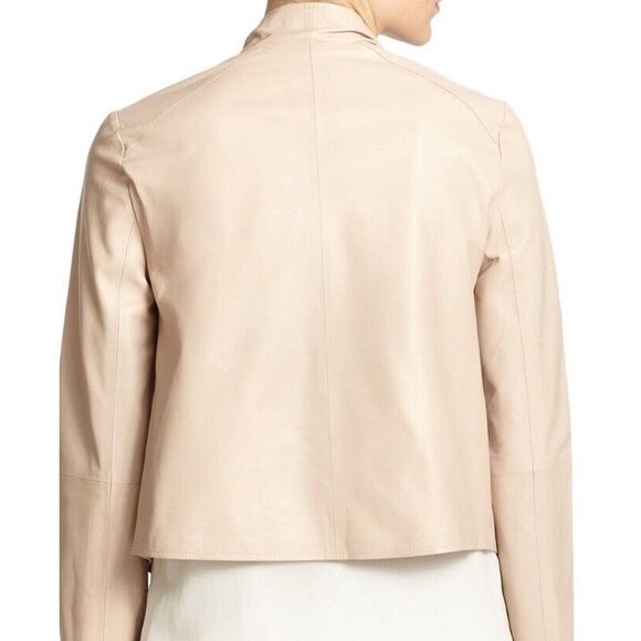 Eileen Fisher The Fisher Project Lamb Leather Y2K Minimalist‎ Jacket Beige Sz M - Picture 3 of 13